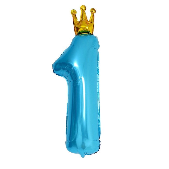 Шар фольгированный 32 «Цифра 1 с короной», цвет голубой