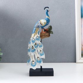 Сувенир полистоун "Синий павлин на ветке" зеркальная мозаика 34,5х9х13 см
