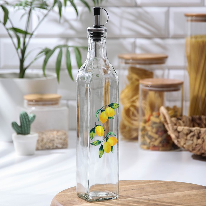 Бутылка стеклянная для соусов и масла Доляна «Лимоны», 500 мл, 6×29 см - фото 1908833411