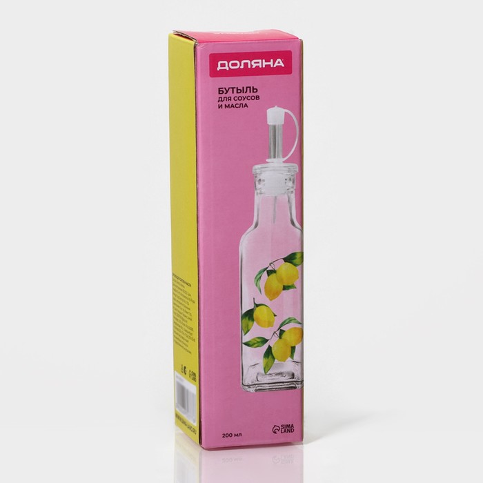 Бутыль стеклянная для соусов и масла Доляна «Лимоны», 200 мл, 4,5×20 см - фото 1908833420