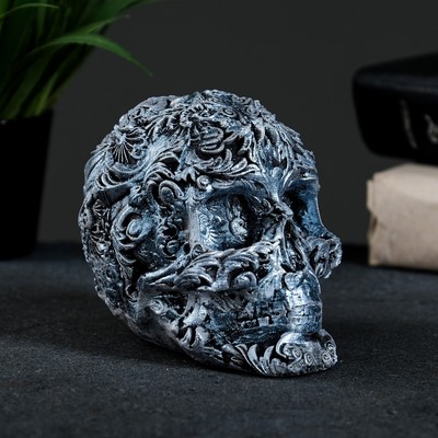 Фигурка гипс «Череп цветной», состаренное серебро, 10×12×8 см