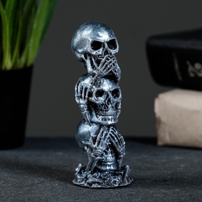 Фигура "Три черепа" состаренное серебро, 10х4хх4см - Фото 1
