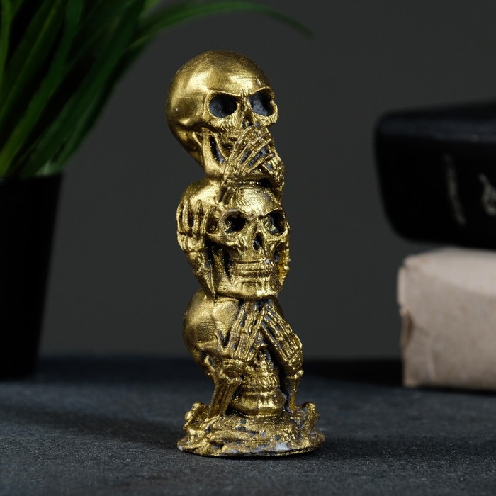 Фигура "Три черепа" состаренное золото, 10х4х4см - Фото 1