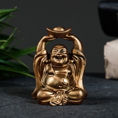 Фигурка гипс «Хотей со слитком», под бронзу, 7×5×4 см