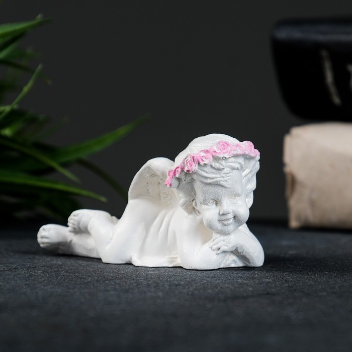 Фигура "Ангелочек лежит на ручках" перламутр, 8х4х4см - Фото 1