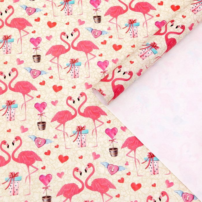Бумага упаковочная крафт белый «Розовый фламинго», 50×70 см, набор 10 шт. - Фото 1