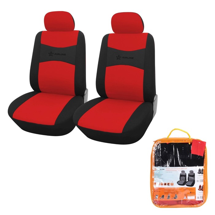 Чехлы для сидений универсальные RS-2, на передние сиденья, полиэстер, черный/красный - Фото 1