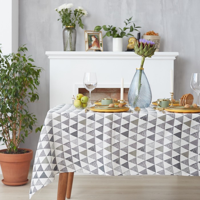 Набор кухонный «Доляна»: скатерть 145×200 см, салфетки 40×40 см, 4 шт., треугольники, 100% п/э, рогожка 200 г/м² - Фото 1