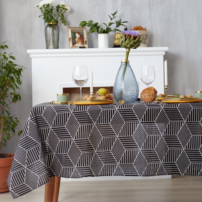 Набор «Доляна»: скатерть 145×200 см, салфетки 40×40 см - 4 шт., чёрный, 100% п/э, рогожка 200 г/м² - Фото 1