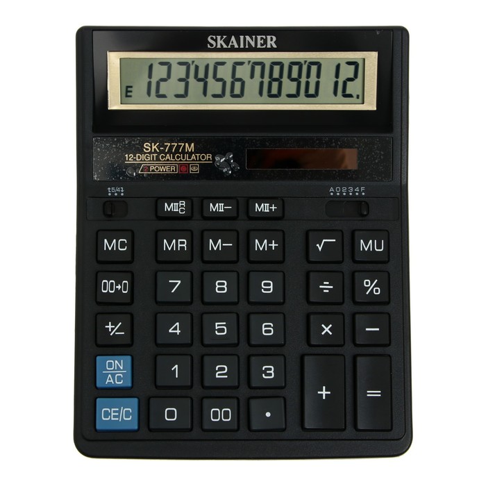 Калькулятор настольный большой 12-разрядный, SKAINER SK-777M, двойное питание, двойная память, 157 x 200 x 32 мм, черный