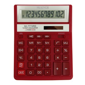 Калькулятор настольный большой SKAINER SK-777XRD, 12 разрядов, двойное питание, двойная память, 157x200x32 мм, красный