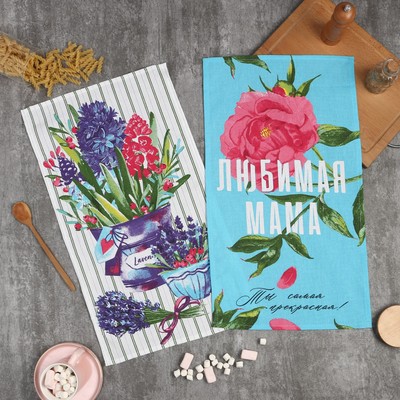 Набор кухонных полотенец Доляна «Цветочная радость» 35×60 см-2 шт., 100% хлопок