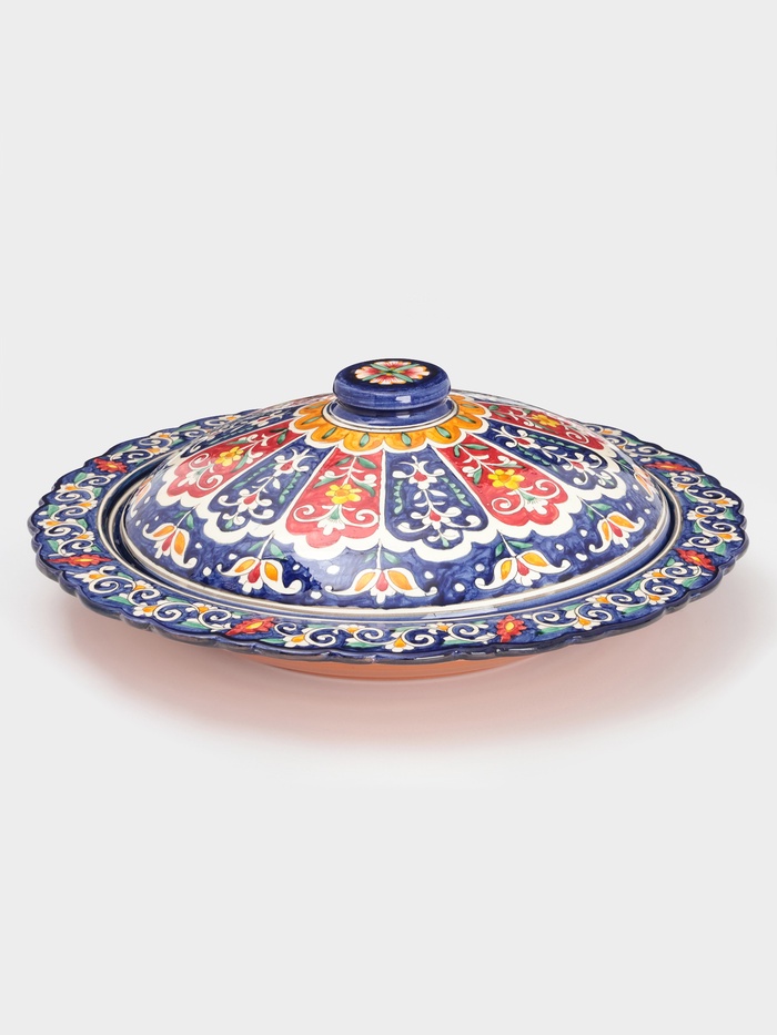 Блинница узбекская Риштанская Керамика «Цветы», d=37 см, керамика, синяя - Фото 1