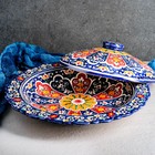 Блинница Риштанская Керамика "Цветы", 37 см, синий - Фото 2