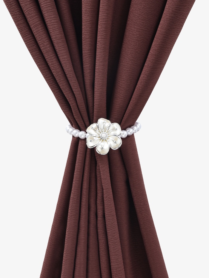 Подхват для штор «Цветок», d=6 см, цвет серебряный/белый - Фото 1