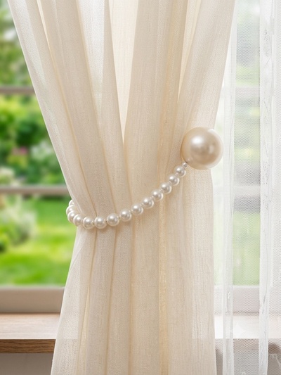 Подхват для штор «Перламутровый перелив», d=3.8 см, 36 см, бежевый, белый