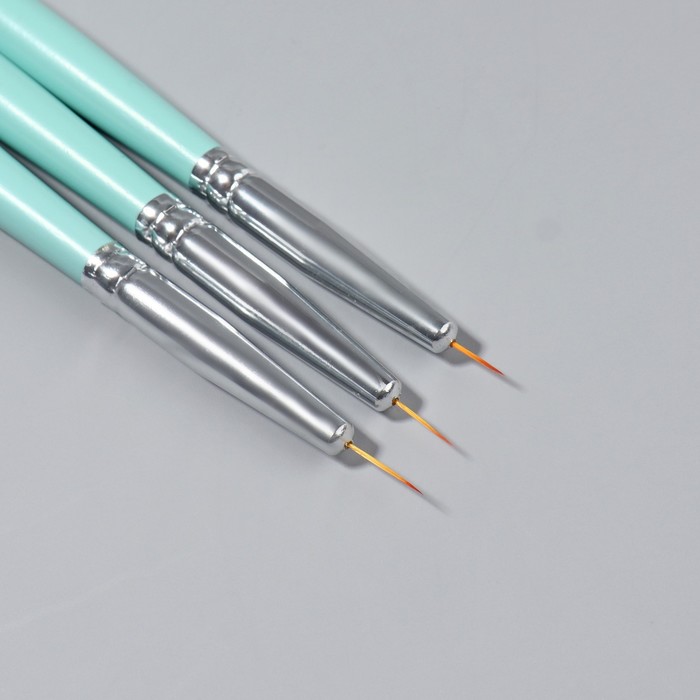 Набор кистей для дизайна ногтей, точечные, 3 шт, 16 см, цвет бирюзовый 26147