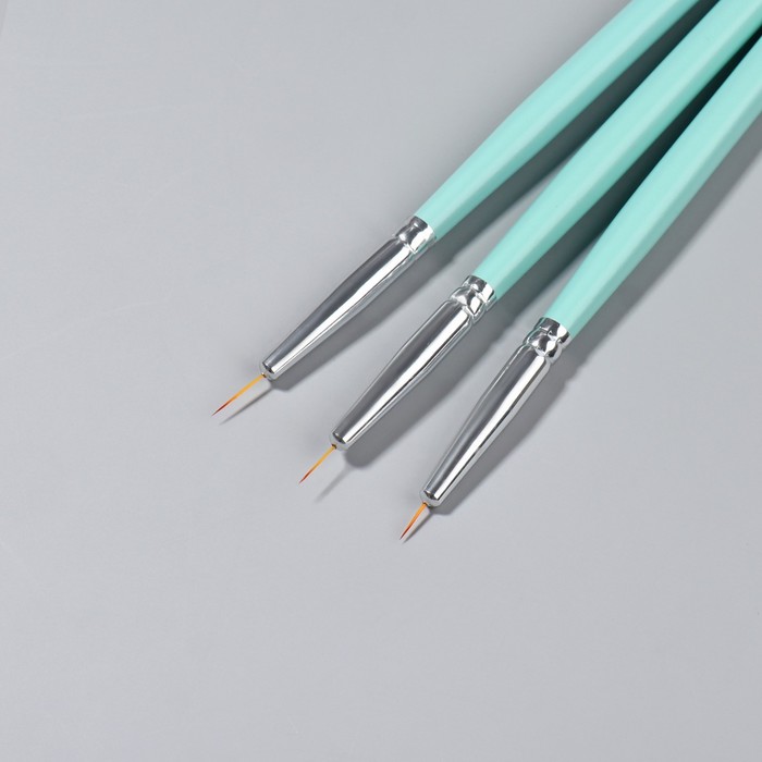 Набор кистей для дизайна ногтей, точечные, 3 шт, 16 см, цвет бирюзовый 26147