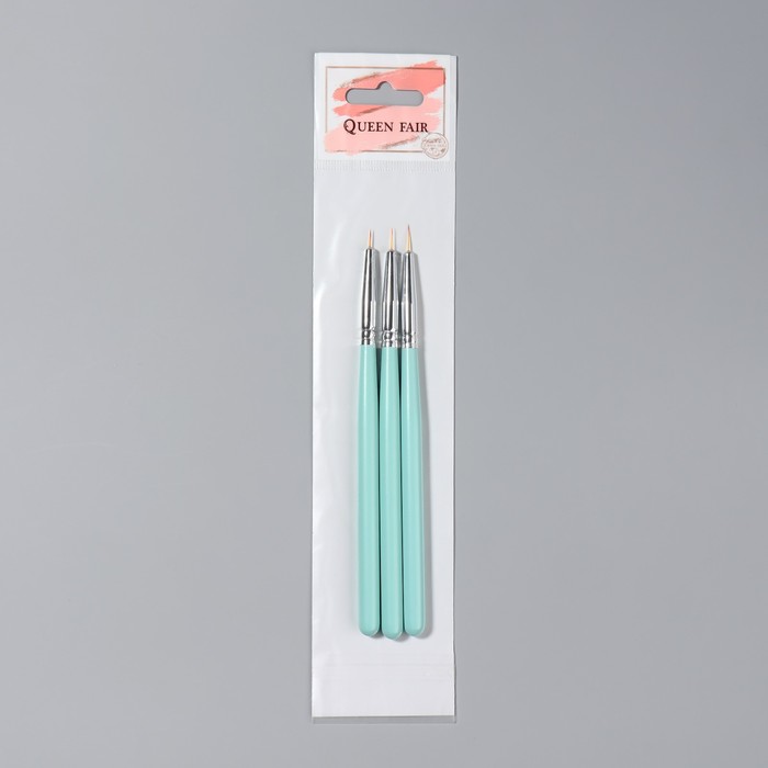 Набор кистей для дизайна ногтей, точечные, 3 шт, 16 см, цвет бирюзовый 26147