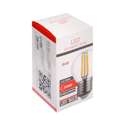 Лампа светодиодная Luazon Lighting, G45, E27, 2 Вт, 3000К, прозрачная