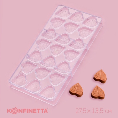 Форма для конфет и шоколада KONFINETTA «Листочки», 27.5×13.5×2.5 см, 21 ячейка 4×3×0.8 см, прозрачная
