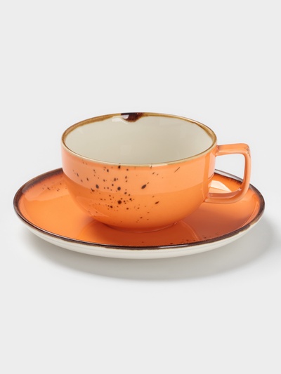 Чайная пара Magistro «Церера», 2 предмета: чашка 250 мл, блюдце d=16.3 см, фарфор, оранжевая