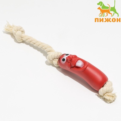 Игрушка для собак «Весёлая сосиска на верёвке», 14 см