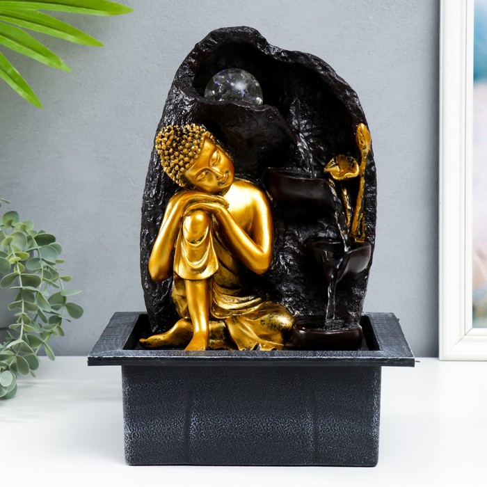 Фонтан настольный от сети &quot;Будда у скалы с фонтаном&quot; золото 35х25х20 см