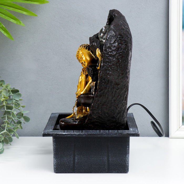 Фонтан настольный от сети "Будда у скалы с фонтаном" золото 35х25х20 см - фото 1926351148