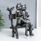 Сувенир полистоун "Два котика с книгой, на скамейке" серебро 23,5х16х17 см - фото 23613326