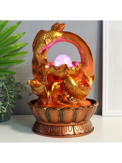 Фонтан настольный с подсветкой «Золотые карпы», от сети, 20×20×27 см