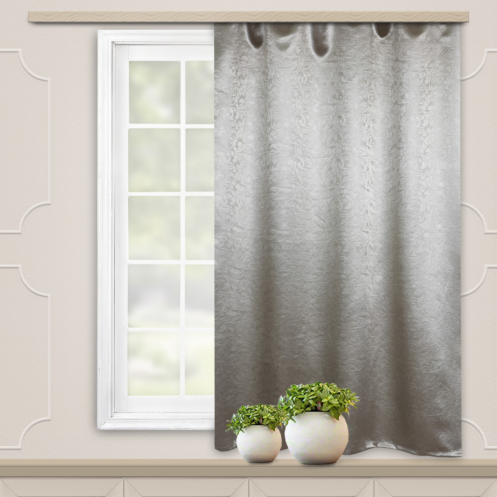 Штора портьерная для кухни Witerra Водевиль 135x180см, серебро, блэкаут ...