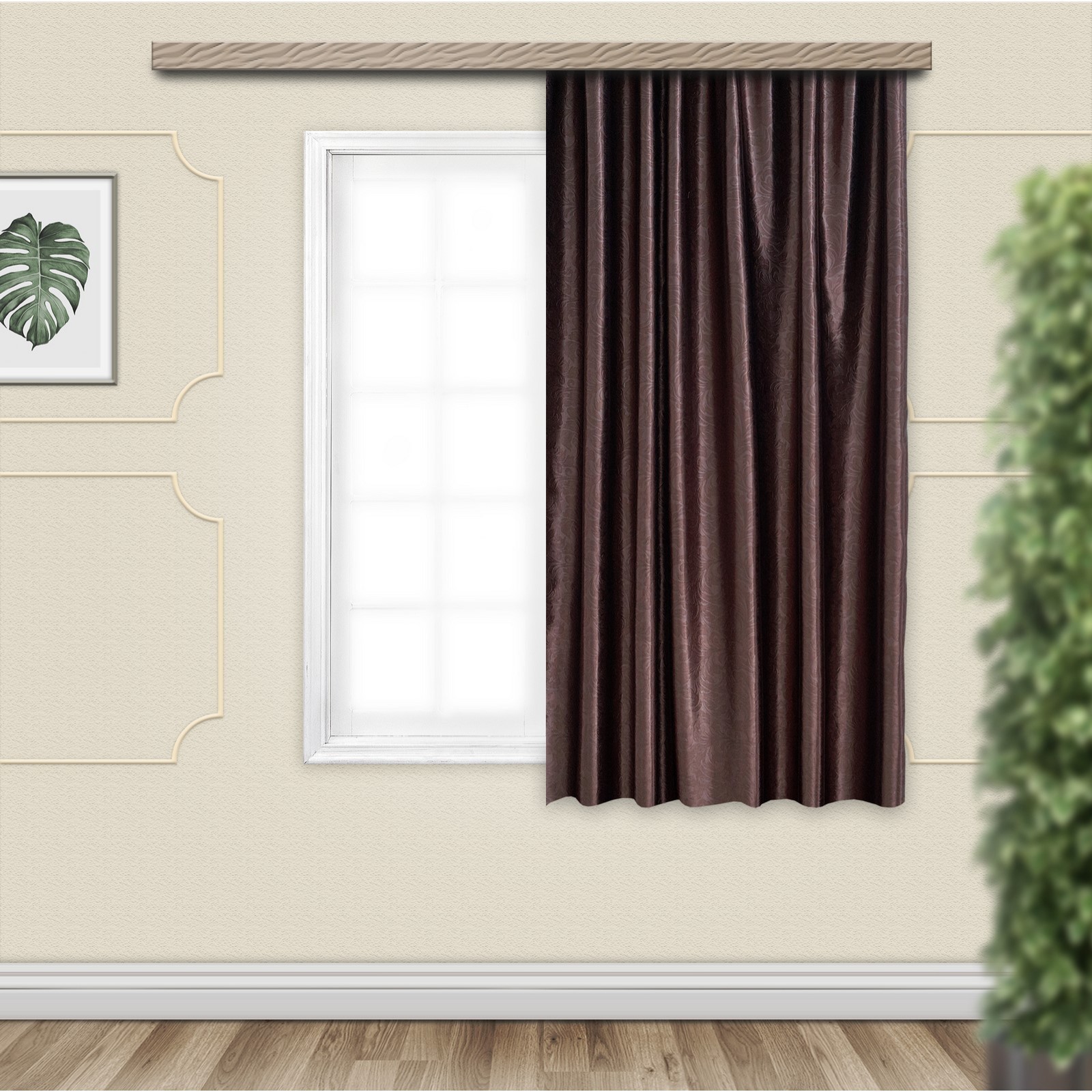 Штора портьерная для кухни Witerra Водевиль 135x180см, шоколад, блэкаут ...