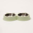 Миска металлическая двойная на пластиковой основе 2×160 мл, 28×15.5×4 см, зелёная - Фото 2
