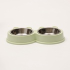 Миска двойная, 2×160 мл, 28×15.5×4 см, на пластиковой основе, металл, зелёная - Фото 3