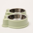 Миска двойная, 2×160 мл, 28×15.5×4 см, на пластиковой основе, металл, зелёная - Фото 6