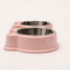Миска металлическая двойная на пластиковой основе 2 х 400 мл, 28 х 15,5 х 4 см, розовая - Фото 5