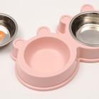 Миска металлическая двойная на пластиковой основе, 27.8×15.5×4 см, розовая - Фото 7