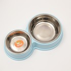 Миска металлическая двойная на пластиковом основании, 28×17.3×5 см, голубая - Фото 4