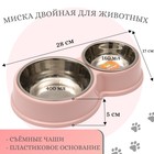 Миска металлическая двойная на пластиковом основании 160 х 400 мл, 28 х 17,3 х 5 см, розовая - Фото 1