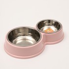 Миска металлическая двойная на пластиковом основании 160 х 400 мл, 28 х 17,3 х 5 см, розовая - Фото 2