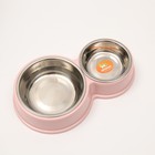 Миска металлическая двойная на пластиковом основании 160 х 400 мл, 28 х 17,3 х 5 см, розовая - Фото 4