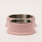 Миска металлическая двойная на пластиковом основании 160 х 400 мл, 28 х 17,3 х 5 см, розовая - Фото 6