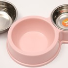 Миска металлическая двойная на пластиковом основании 160 х 400 мл, 28 х 17,3 х 5 см, розовая - Фото 7