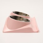 Миска металлическая двойная на пластиковой основе, 38 х 22 х 9 см, розовая - Фото 5