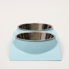 Миска металлическая двойная на пластиковой основе, 38,5 х 16,7 х 5 см, голубая - Фото 5