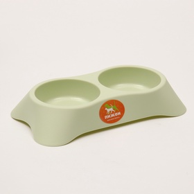 Миска двойная пластиковая 2?160 мл, 23?13?4 см, зелёная (комплект 2 шт)