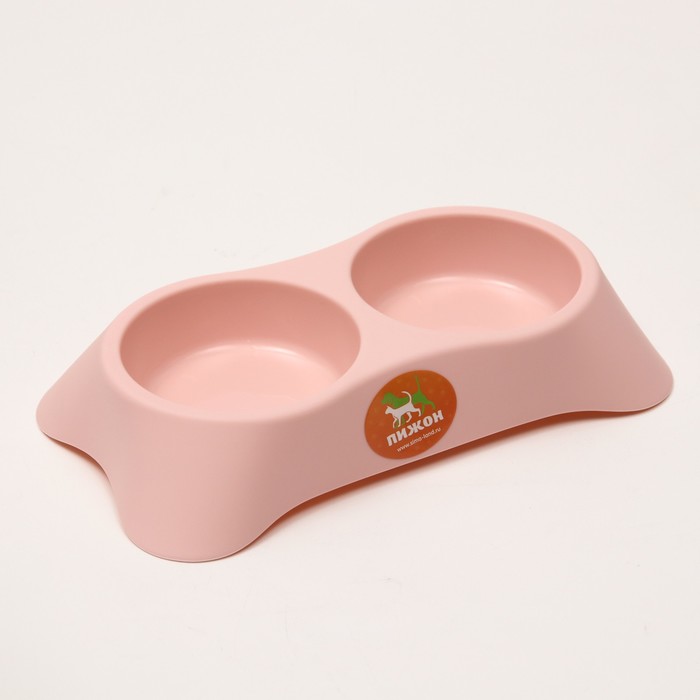 Миска пластиковая двойная 23 х 13 х 4 см, розовая - Фото 1