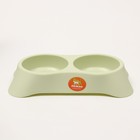 Миска пластиковая двойная 2 х 250 мл, 28 х 16 х 5 см, зелёная - Фото 3