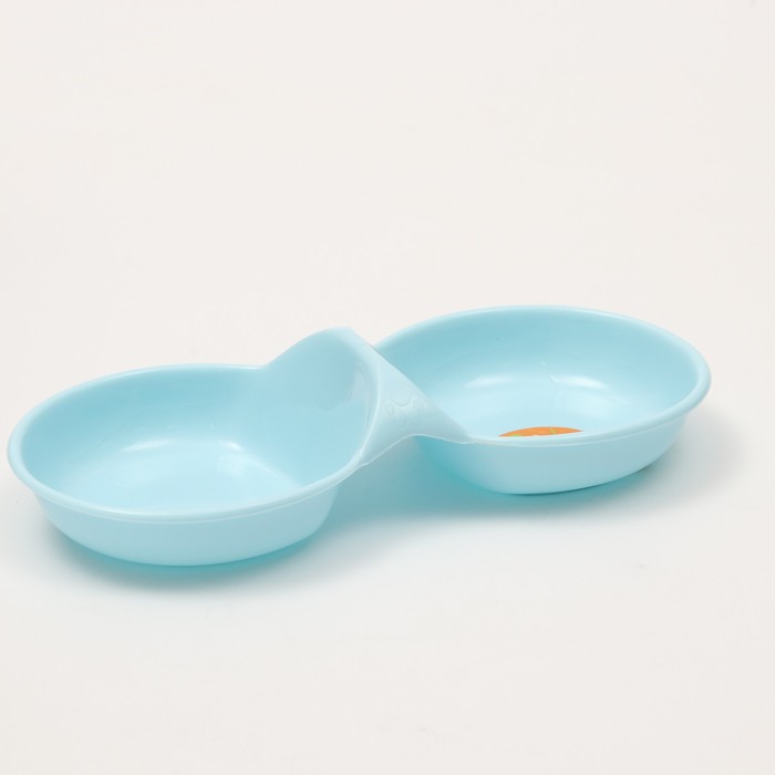 Миска двойная пластиковая 2 х 160 мл, 24 см х 11,5 см х 3 см, голубая - Фото 1